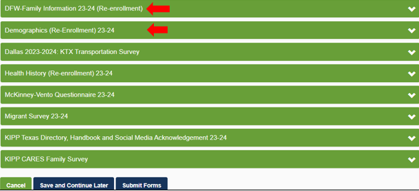 screenshot of form submission page
