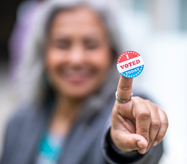 Woman with "I Voted Today" sticker
