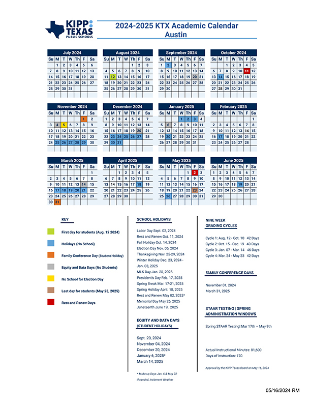 KIPP Texas Schools Academic Calendars for 20242025